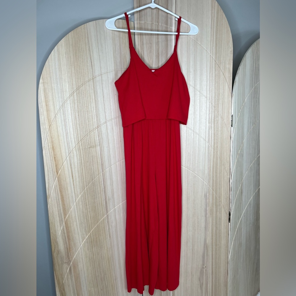 Zenana Red Ribbed Jumpsuit